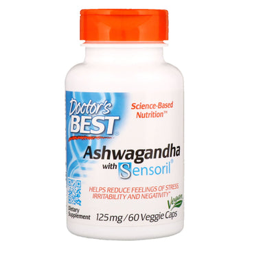 Doctor's Best, Best Ashwagandha، يحتوي على سنسوريل، 125 مجم، 60 كبسولة نباتية