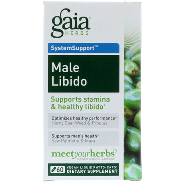 Herbes Gaia, support système, libido masculine, 60 phyto-caps liquides végétaliens