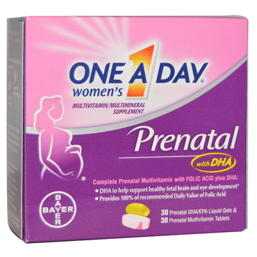 One-A-Day, Prenatal para mujeres, con DHA, 2 botellas, 30 geles líquidos/30 tabletas