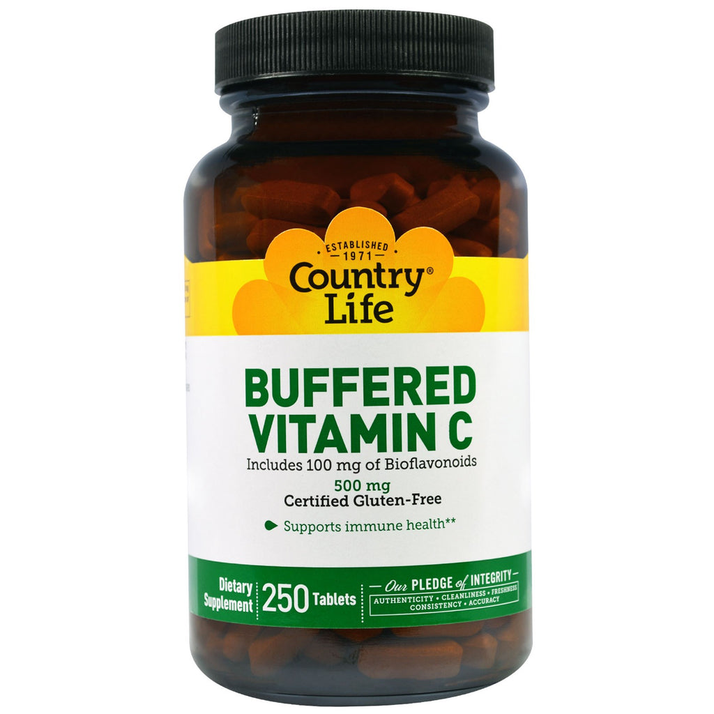 Country Life, gebufferde vitamine C, 500 mg, 250 tabletten