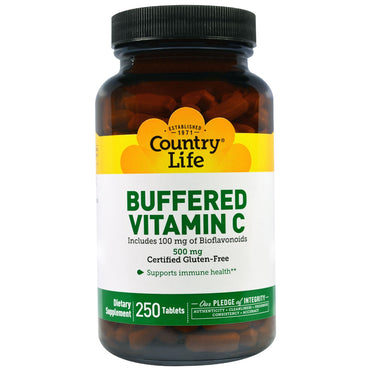 Country Life, bufret vitamin C, 500 mg, 250 tabletter