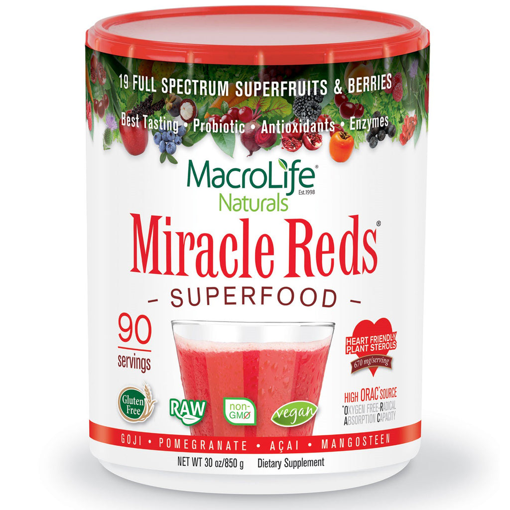 Macrolife Naturals, Miracle Reds, 슈퍼푸드, 구기자-석류-아사이-망고스틴, 850g(30oz)
