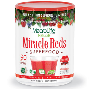 Macrolife Naturals, Miracle Reds, superalimento, Goji, granada, acai y mangostán, 30 oz (850 g)