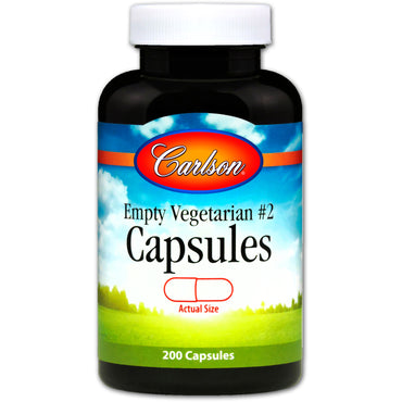 Laboratórios Carlson, cápsulas vegetarianas #2 vazias, 200 cápsulas