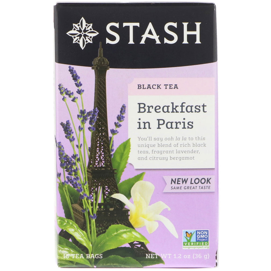 Stash Tea, Té negro, Desayuno en París, 18 bolsitas de té, 36 g (1,2 oz)