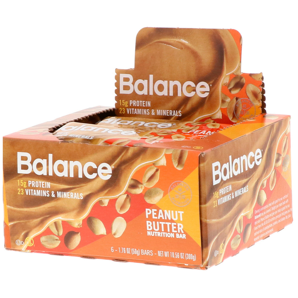Balance Bar Nutrition Bar חמאת בוטנים 6 ברים 1.76 אונקיות (50 גרם) כל אחד