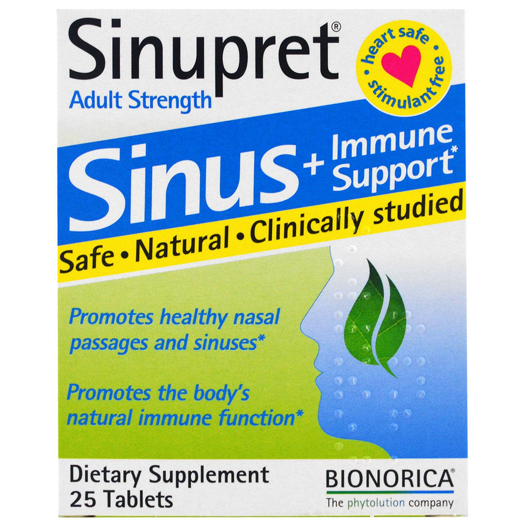 Bionorica, sinupret, sinus + immuunondersteuning, sterkte voor volwassenen, 25 tabletten