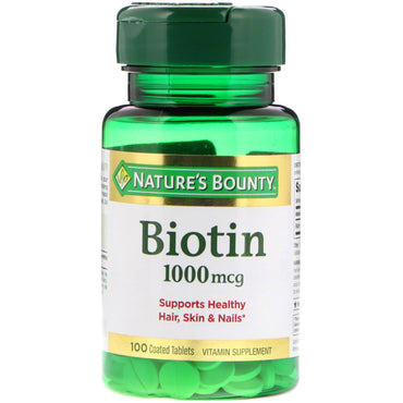 Nature's Bounty, biotina, 1000 mcg, 100 tabletas recubiertas