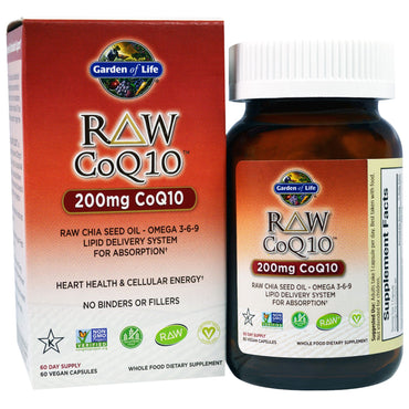 Garden of Life, CoQ10 crua, 200 mg, 60 cápsulas vegetais