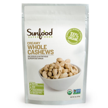 Sunfood, Creamy Whole Cashews, 8 oz (227 g)