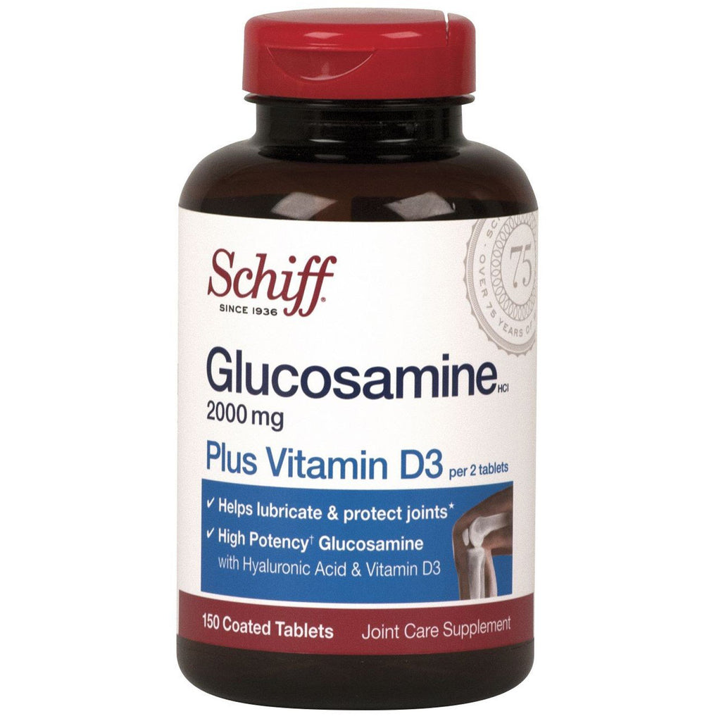 Schiff, Glucosamin, Plus Vitamin D3, 2000 mg, 150 overtrukne tabletter