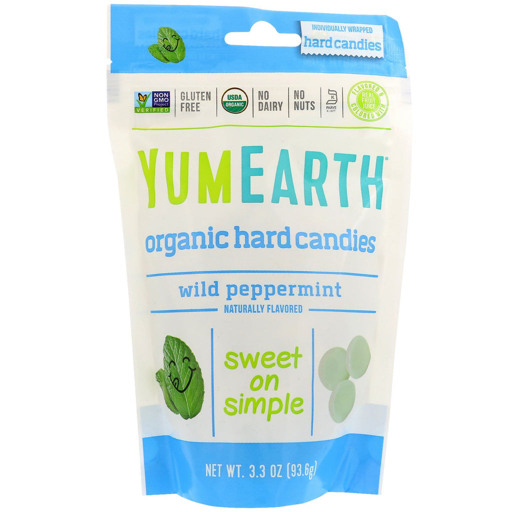 YumEarth, caramelle dure, menta piperita selvatica, 3,3 once (93,6 g)