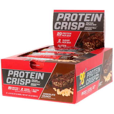 BSN Protein Crisp Sabor crujiente de chocolate 12 barras 2,01 oz (57 g) cada una