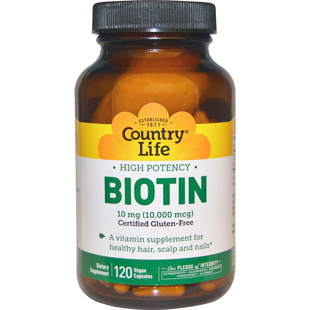 Country Life, biotin, høj styrke, 10 mg, 120 veganske kapsler
