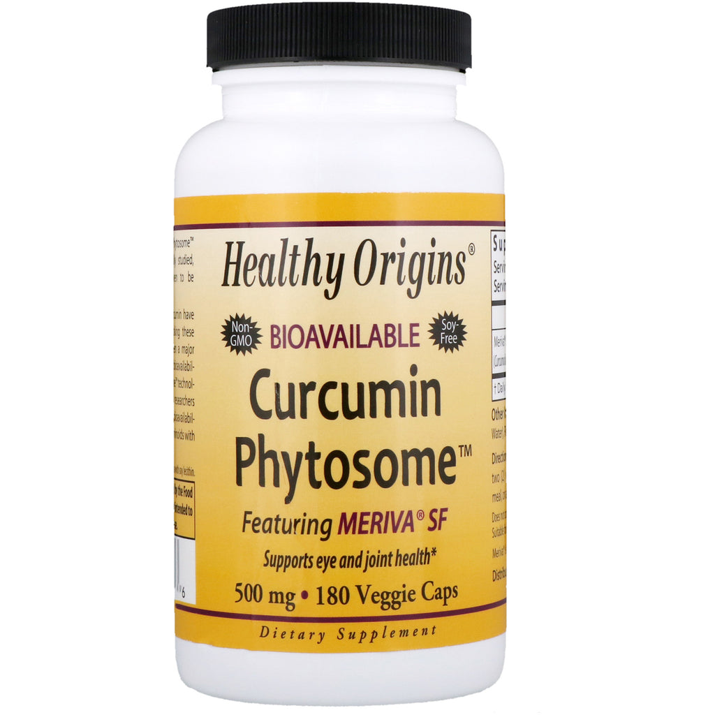 Healthy Origins, phytosome de curcumine biodisponible avec Meriva SF, 500 mg, 180 gélules végétariennes