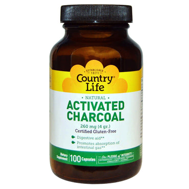 Country Life, Activated Charcoal, 260 mg (4 g), 100 Capsules