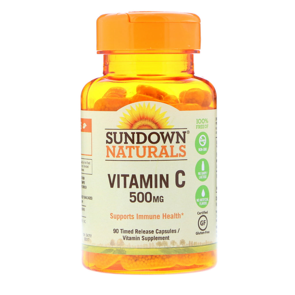 Sundown Naturals, Vitamina C, 500 mg, 90 Cápsulas de Liberação Temporizada
