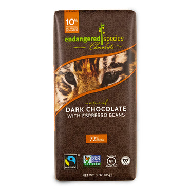 Chocolate de especies en peligro de extinción, chocolate amargo natural con granos de espresso, 3 oz (85 g)