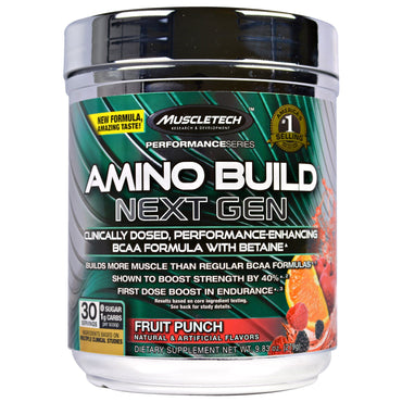 Muscletech, Amino Build Next Gen BCAA-formel med betain, fruktpunch, 9,83 oz (279 g)