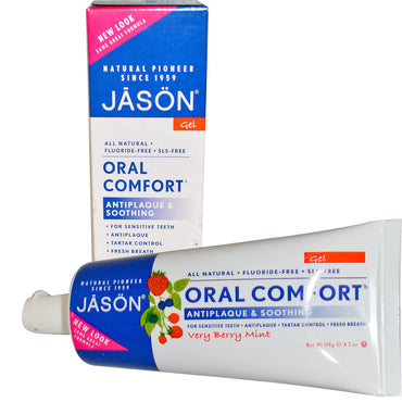 Jason Natural, オーラルコンフォート、歯垢防止 & スージングトゥースジェル、ベリーベリーミント、4.2 オンス (119 g)