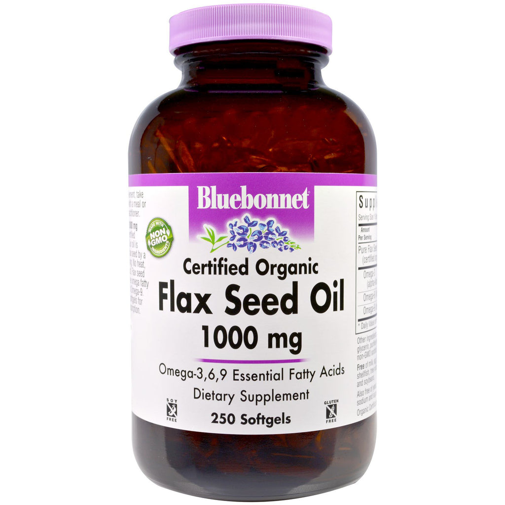 Bluebonnet Nutrition, huile de graines de lin, certifiée, 1000 mg, 250 gélules