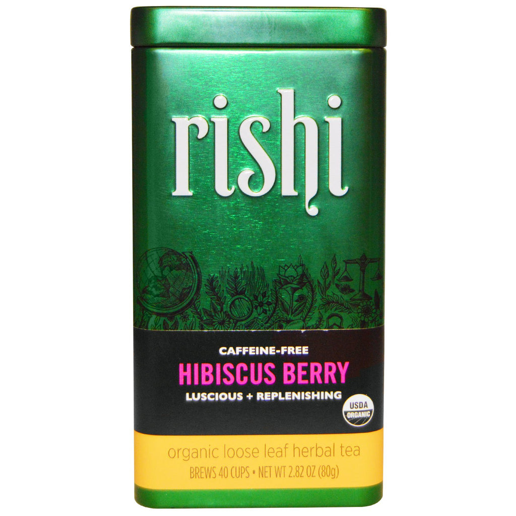 Rishi Tea, té de hierbas de hojas sueltas, sin cafeína, baya de hibisco, 2,82 oz (80 g)