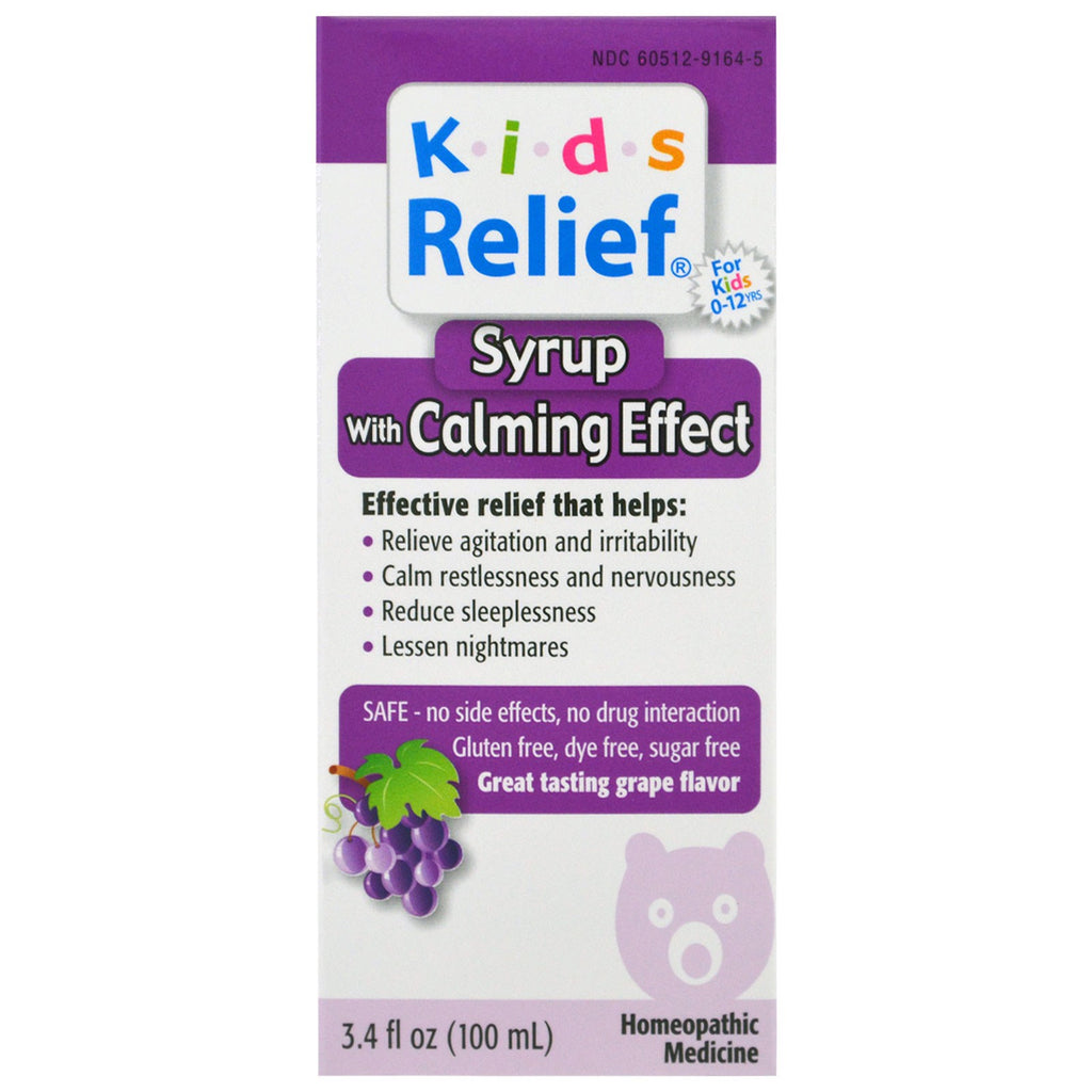 Homeolab USA, Kids Relief, Sirap med lugnande effekt, druvsmak, 3,4 fl oz (100 ml)