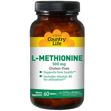Country Life, L-Methionin, 500 mg, 60 tabletter