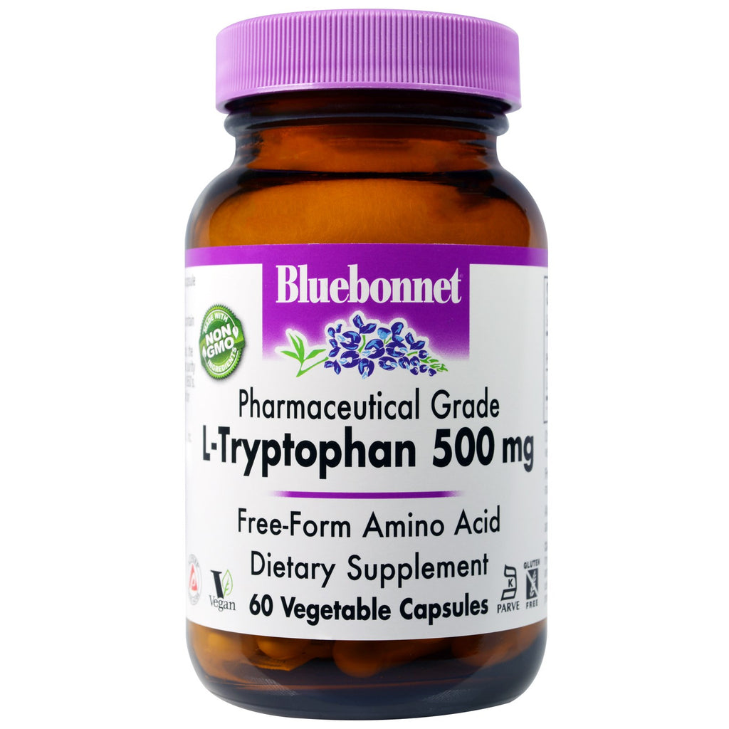 Bluebonnet Nutrition, L-tryptofan, 500 mg, 60 grönsakskapslar