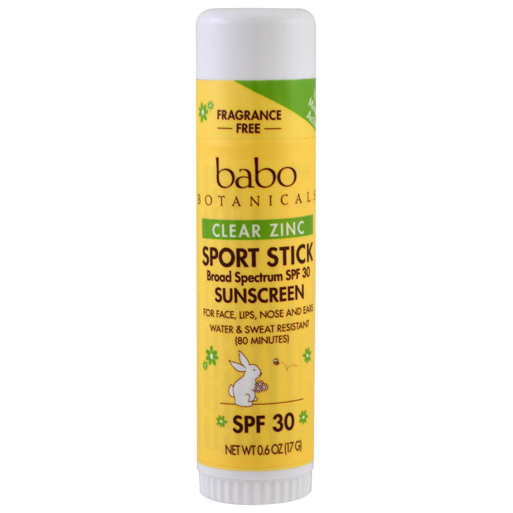 Babo Botanicals Clear Zinc Sport Stick Sunscreen SPF 30 ปราศจากน้ำหอม 0.6 ออนซ์ (17 กรัม)