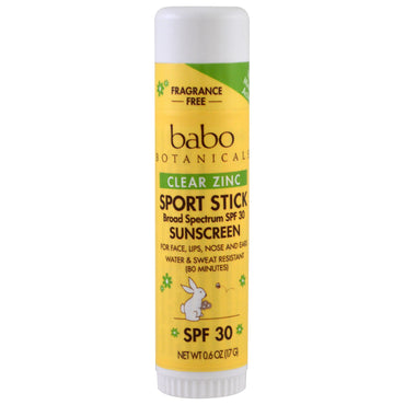 Babo Botanicals Clear Zinc Sport Stick Sunscreen SPF 30 Fragrance Free 0.6 oz (17 g)