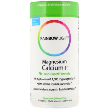 Rainbow Light, magnésium calcium+, formule alimentaire, 90 comprimés