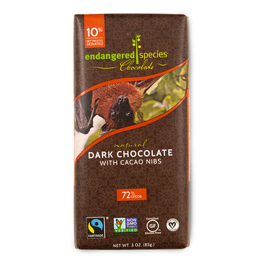 Chokolade af truede arter, naturlig mørk chokolade med kakaonibs, 3 oz (85 g)