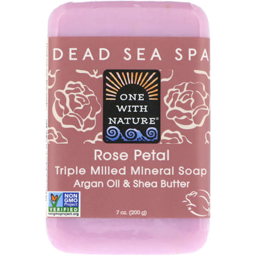 One with Nature, Pain de savon minéral triplement moulu, Pétale de rose, 7 oz (200 g)