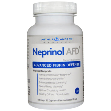 Arthur Andrew Medical, Neprinol AFD, Advanced Fibrin Defense, 500 mg, 90 kapsler