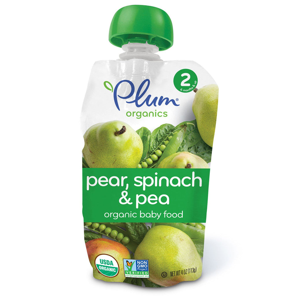 Plum s  Baby Food Stage 2 Pear Spinach & Pea 4 oz (113 g)