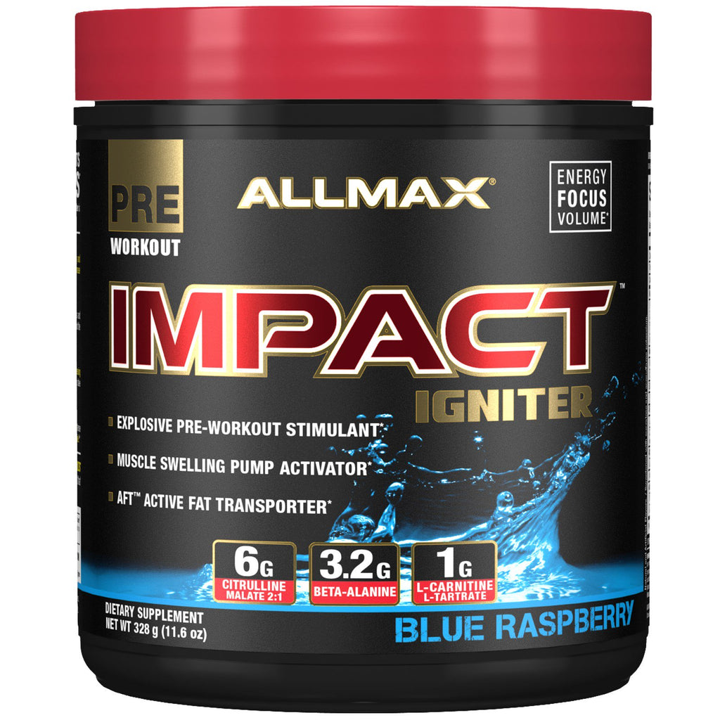 ALLMAX Nutrition, IMPACT Igniter, ก่อนออกกำลังกาย, Citrulline Malate + เบต้า-อะลานีน + NAC, ราสเบอร์รี่สีฟ้า, 11.6 ออนซ์ (328 กรัม)