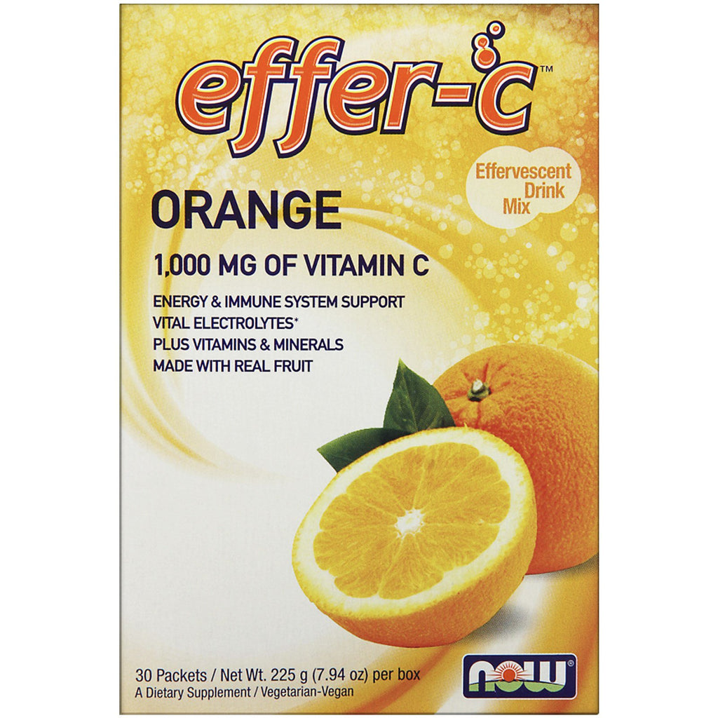 Now Foods, Effer-C, mélange pour boissons effervescentes, orange, 30 sachets, 7,5 g chacun