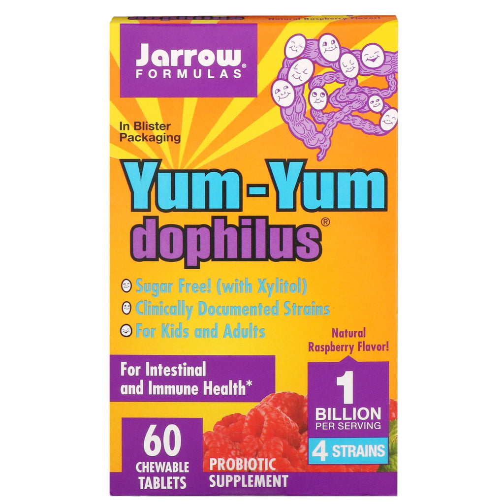 Formule Jarrow, yum-yum dophilus, aromă naturală de zmeură, 60 de tablete masticabile