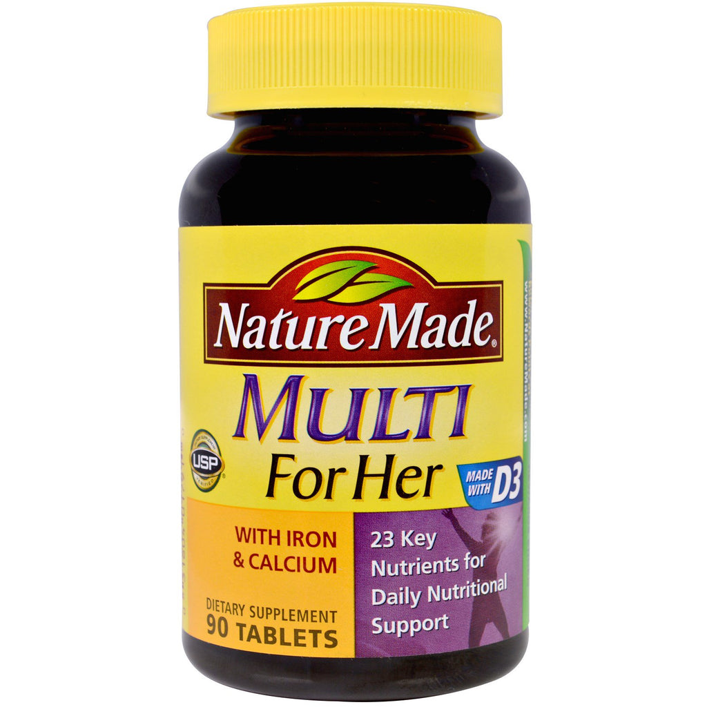 Nature Made, 여성을 위한 멀티 철분 및 칼슘 함유, 90정