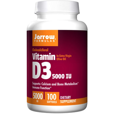Fórmulas Jarrow, vitamina d3, 5000 iu, 100 cápsulas blandas