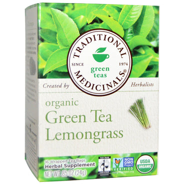 Tradisjonelle legemidler, grønn te, grønn te sitrongress, 16 innpakkede teposer, 0,85 oz (24 g)