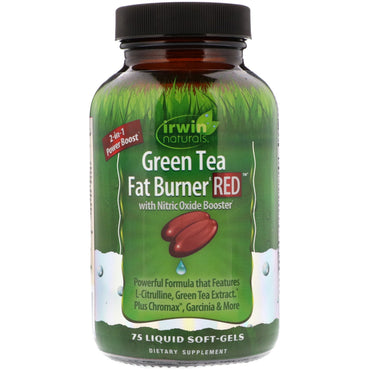 Irwin Naturals, الشاي الأخضر لحرق الدهون باللون الأحمر، 75 كبسولة هلامية سائلة