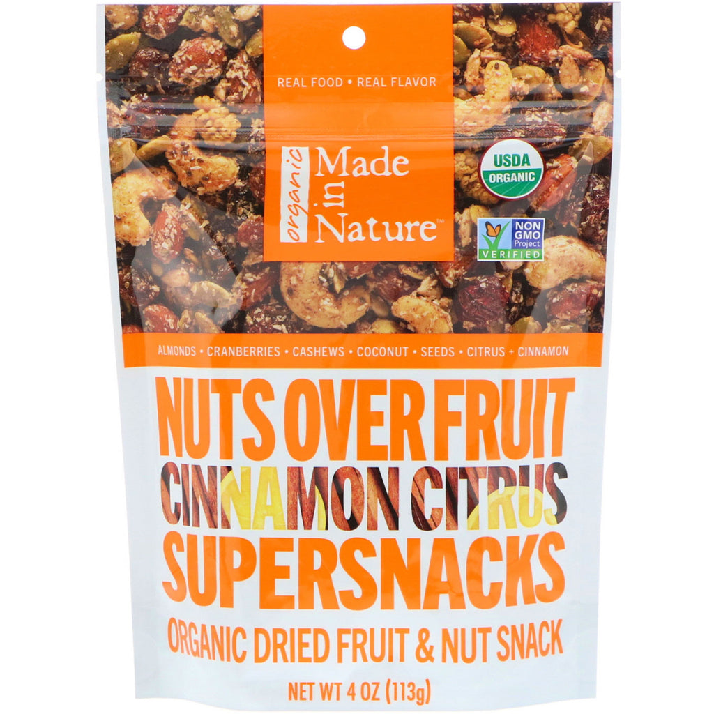 Made in Nature, Supersnacks de nueces sobre frutas, cítricos y canela, 4 oz (113 g)