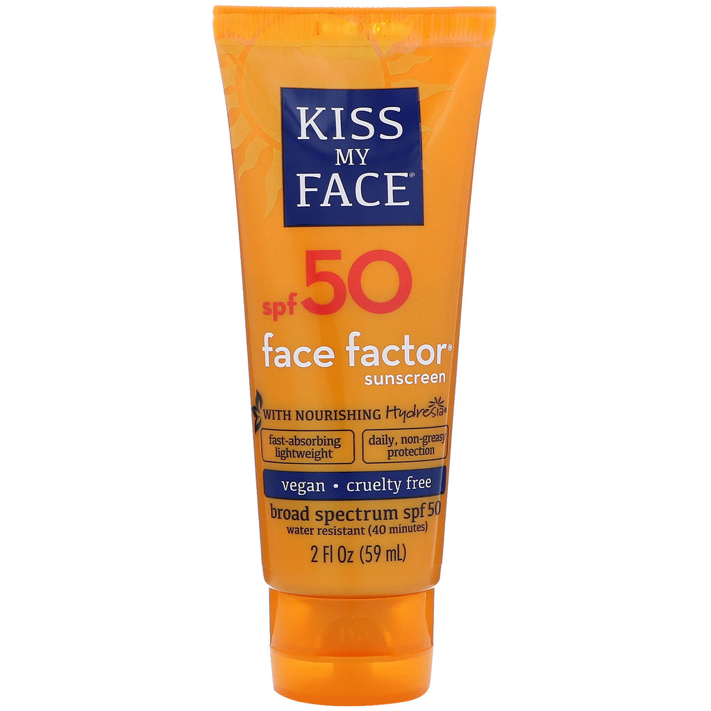 Kiss My Face, واقي الشمس Face Factor، عامل حماية من الشمس 50، 2 أونصة سائلة (59 مل)