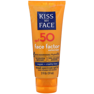 Kiss My Face, واقي الشمس Face Factor، عامل حماية من الشمس 50، 2 أونصة سائلة (59 مل)