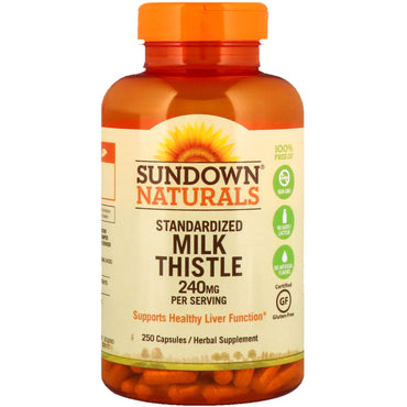 Sundown Naturals, standardiseret mælketistel, 240 mg, 250 kapsler