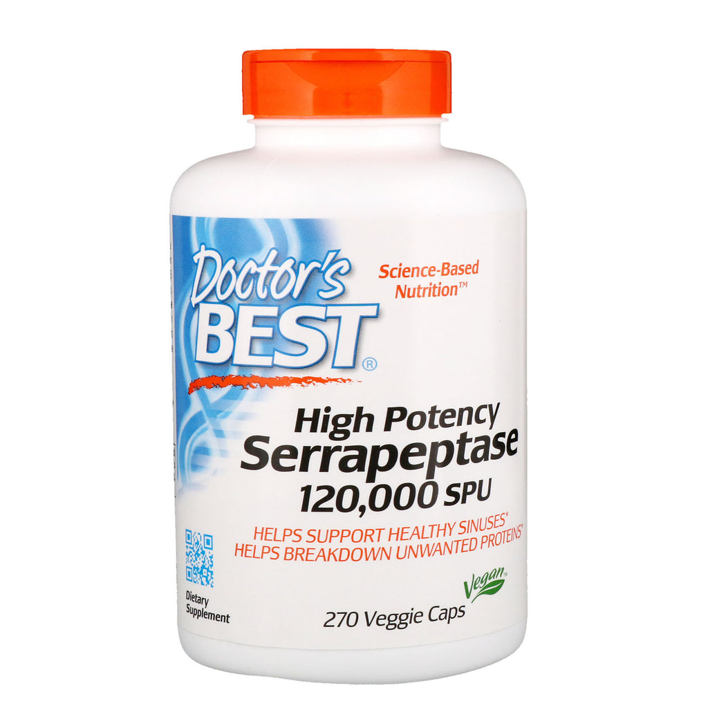 Doctor's Best, krachtige serrapeptase, 120.000 SPU, 270 vegetarische capsules