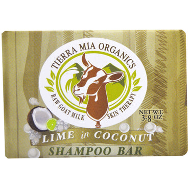 Tierra Mia s, Terapia para la piel con leche cruda de cabra, barra de champú, lima en coco, 3.8 oz