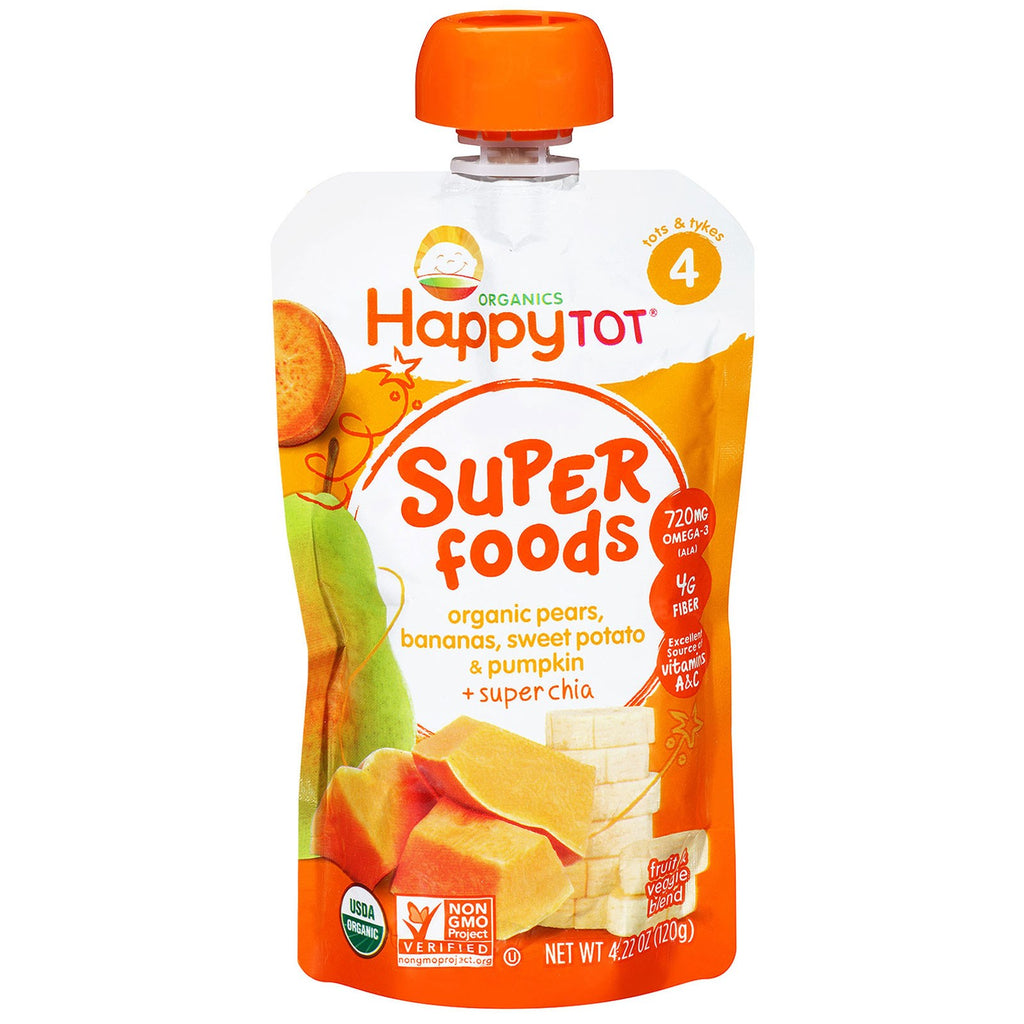 Nurture Inc. (Happy Baby) Happytot  Superfoods Pears Bananas Sweet Potato & Pumpkin + Superchia 4.22 oz (120 g)